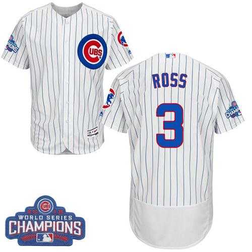 Men's Chicago Cubs #3 David Ross White(Blue Strip) Flexbase Authentic Collection 2016 World Series Champions Stitched Baseball Jersey