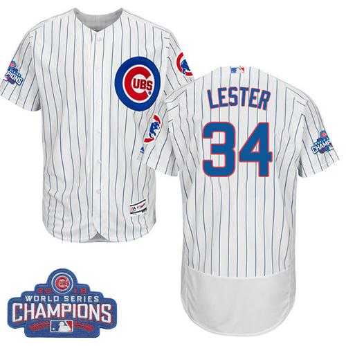 Men's Chicago Cubs #34 Jon Lester White Flexbase Authentic Collection 2016 World Series Champions Stitched Baseball Jersey