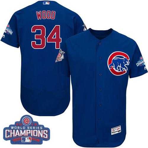 Men's Chicago Cubs #34 Kerry Wood Blue Flexbase Authentic Collection 2016 World Series Champions Stitched Baseball Jersey