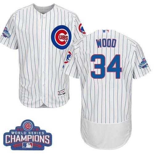 Men's Chicago Cubs #34 Kerry Wood White Flexbase Authentic Collection 2016 World Series Champions Stitched Baseball Jersey