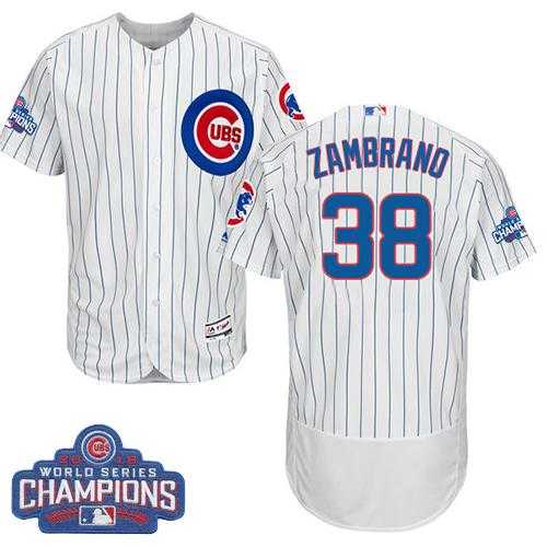 Men's Chicago Cubs #38 Carlos Zambrano White Flexbase Authentic Collection 2016 World Series Champions Stitched Baseball Jersey