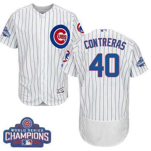 Men's Chicago Cubs #40 Willson Contreras White Flexbase Authentic Collection 2016 World Series Champions Stitched Baseball Jersey