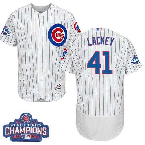 Men's Chicago Cubs #41 John Lackey White Flexbase Authentic Collection 2016 World Series Champions Stitched Baseball Jersey