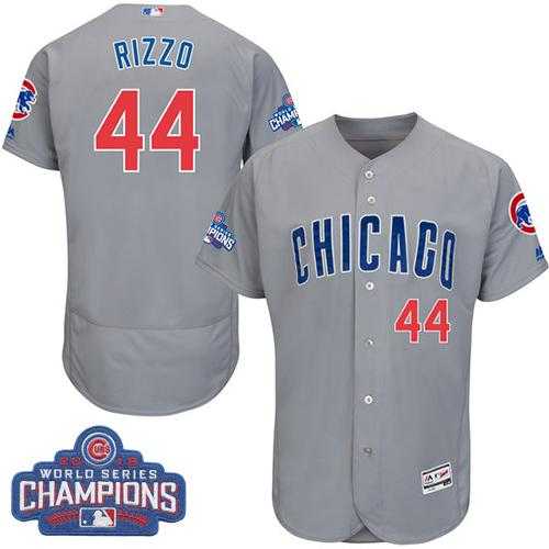 Men's Chicago Cubs #44 Anthony Rizzo Grey Flexbase Authentic Collection Road 2016 World Series Champions Stitched Baseball Jersey