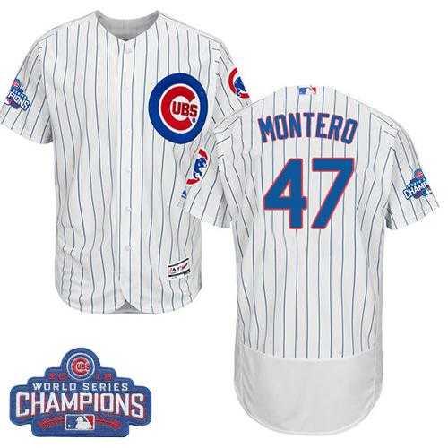 Men's Chicago Cubs #47 Miguel Montero White Flexbase Authentic Collection 2016 World Series Champions Stitched Baseball Jersey