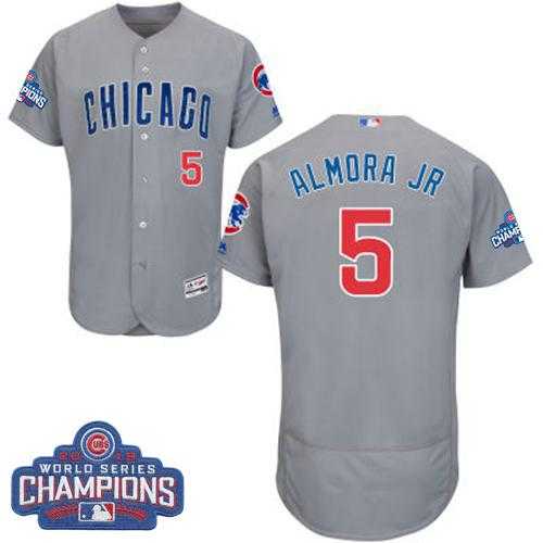 Men's Chicago Cubs #5 Albert Almora Jr. Grey Flexbase Authentic Collection Road 2016 World Series Champions Stitched Baseball Jersey