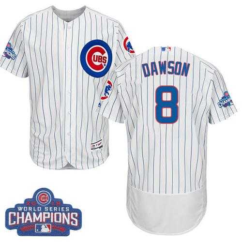 Men's Chicago Cubs #8 Andre Dawson White Flexbase Authentic Collection 2016 World Series Champions Stitched Baseball Jersey