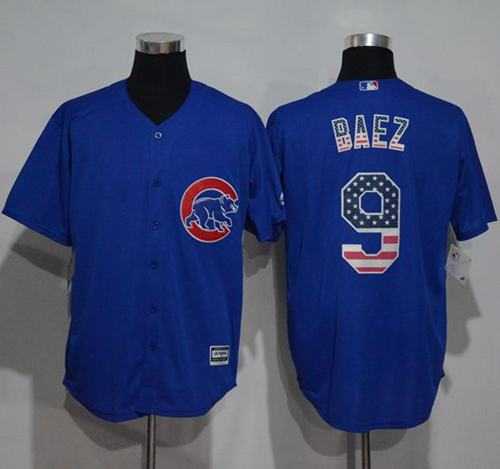 Men's Chicago Cubs #9 Javier Baez Blue USA Flag Fashion Stitched Baseball Jersey