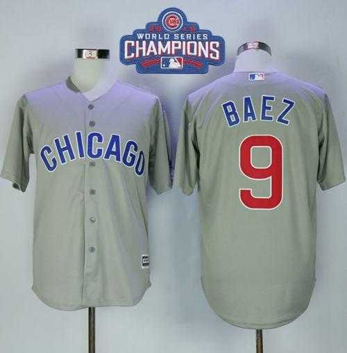 Men's Chicago Cubs #9 Javier Baez Grey New Cool Base 2016 World Series Champions Stitched Baseball Jersey