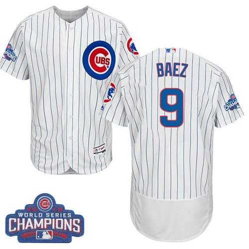 Men's Chicago Cubs #9 Javier Baez White Flexbase Authentic Collection 2016 World Series Champions Stitched Baseball Jersey