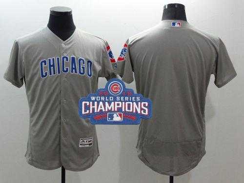 Men's Chicago Cubs Blank Grey Flexbase Authentic Collection Road 2016 World Series Champions Stitched Baseball Jersey
