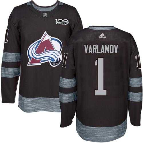 Men's Colorado Avalanche #1 Semyon Varlamov Black 1917-2017 100th Anniversary Stitched NHL Jersey