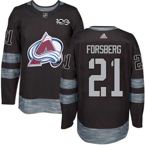 Men's Colorado Avalanche #21 Peter Forsberg Black 1917-2017 100th Anniversary Stitched NHL Jersey