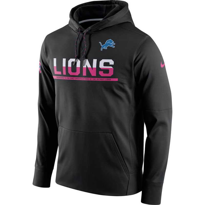 Men's Detroit Lions Black Breast Cancer Awareness Circuit Performance Pullover Hoodie