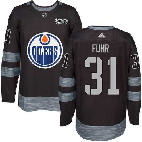 Men's Edmonton Oilers #31 Grant Fuhr Black 1917-2017 100th Anniversary Stitched NHL Jersey