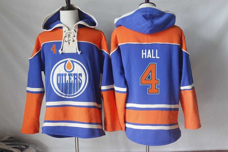 Men's Edmonton Oilers #4 Taylor Hall Cream Sawyer Hooded Sweatshirt Stitched NHL Jersey