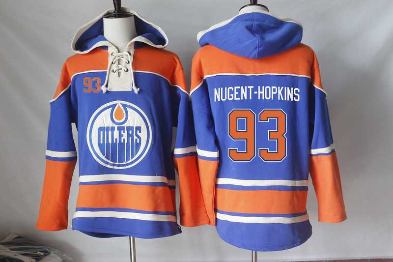 Men's Edmonton Oilers #93 Nugent-Hopkins Orange Sawyer Hooded Sweatshirt Stitched NHL Jersey