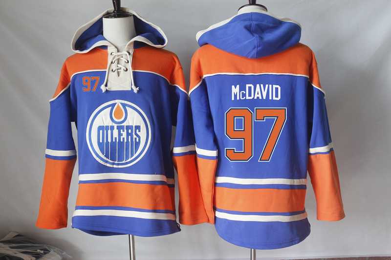 Men's Edmonton Oilers #97 Connor McDavid Orange Sawyer Hooded Sweatshirt Stitched NHL Jersey