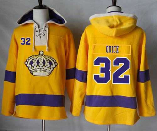 Men's Los Angeles Kings #32 Jonathan Quick Gold Sawyer Hooded Sweatshirt Stitched NHL Jersey