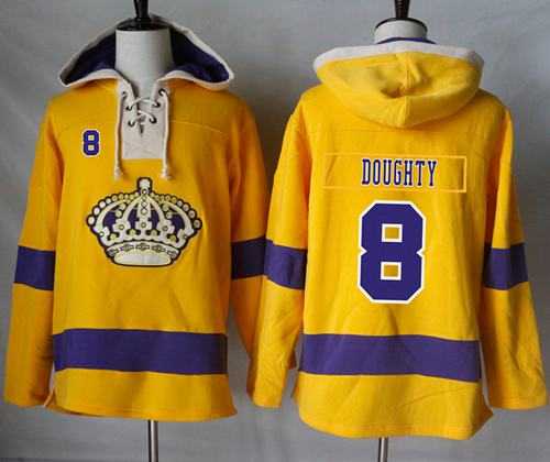 Men's Los Angeles Kings #8 Drew Doughty Gold Sawyer Hooded Sweatshirt Stitched NHL Jersey