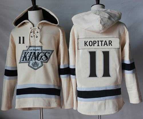 Men's Los Angeles Kings#11 Anze Kopitar Cream Sawyer Hooded Sweatshirt Stitched NHL Jersey