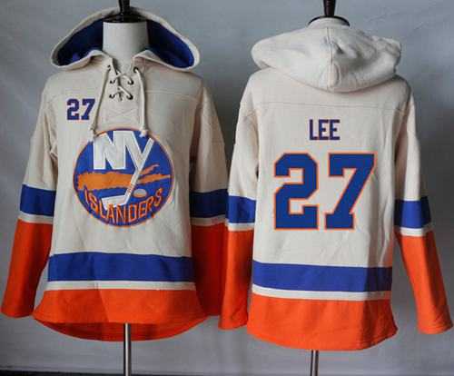 Men's New York Islanders #27 Anders Lee Cream Sawyer Hooded Sweatshirt Stitched NHL Jersey