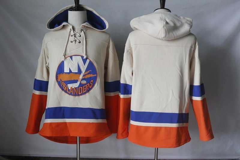 Men's New York Islanders Blank Cream Sawyer Hooded Sweatshirt Stitched NHL Jersey