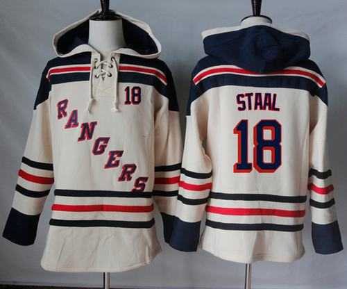 Men's New York Rangers #18 Marc Staal Cream Sawyer Hooded Sweatshirt Stitched NHL Jersey