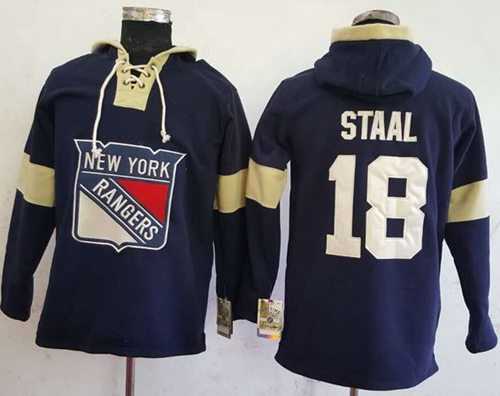 Men's New York Rangers #18 Marc Staal Navy Blue Pullover Hoodie Stitched NHL Jersey