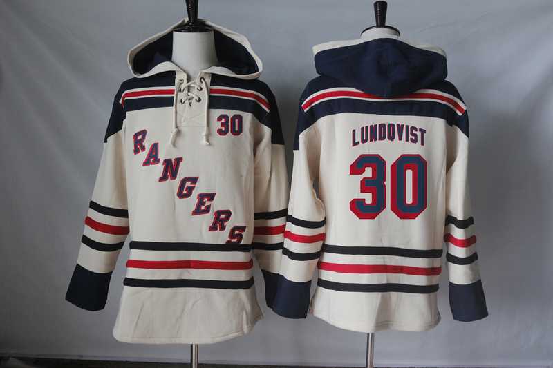 Men's New York Rangers #30 Henrik Lundqvist Cream Sawyer Hooded Sweatshirt Stitched NHL Jersey