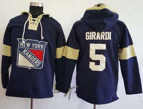 Men's New York Rangers #5 Dan Girardi Navy Blue Pullover Hoodie Stitched NHL Jersey