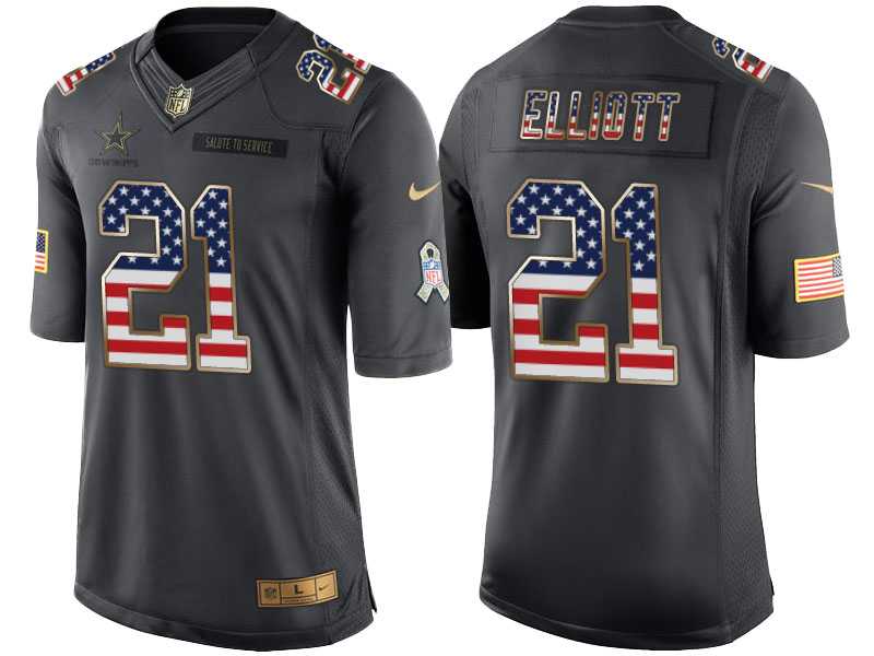 Men's Nike Dallas Cowboys #21 Ezekiel Elliott Anthracite Stitched NFL Limited Salute to Service USA Flag Fashion Jersey
