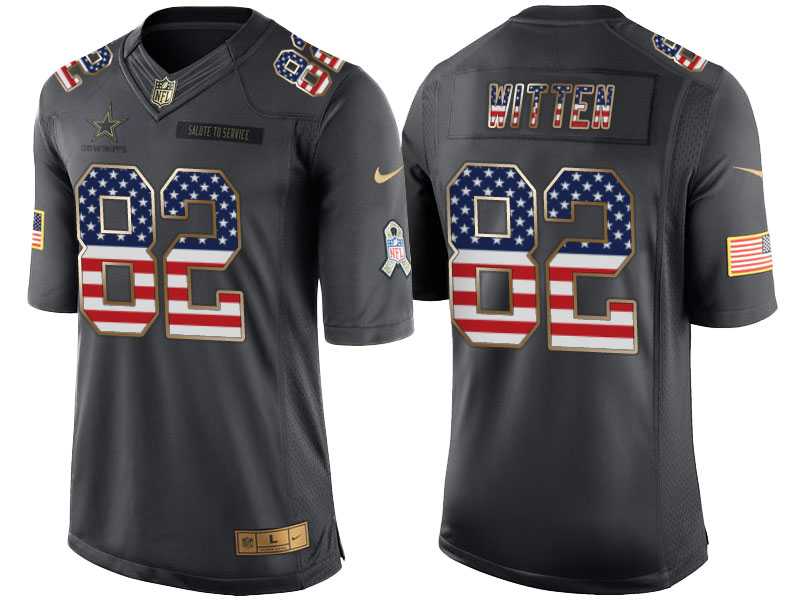 Men's Nike Dallas Cowboys #82 Jason Witten Anthracite Stitched NFL Limited Salute to Service USA Flag Fashion Jersey
