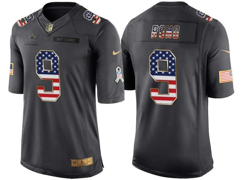 Men's Nike Dallas Cowboys #9 Tony Romo Anthracite Stitched NFL Limited Salute to Service USA Flag Fashion Jersey