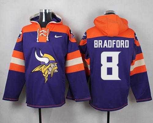 Men's Nike Minnesota Vikings #8 Sam Bradford Purple Player Pullover NFL Hoodie