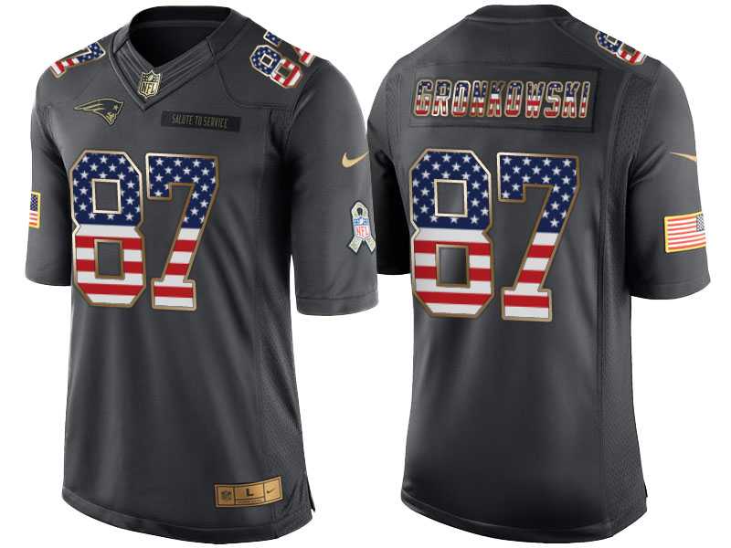 Men's Nike New England Patriots #87 Rob Gronkowski Anthracite Stitched NFL Limited Salute to Service USA Flag Fashion Jersey