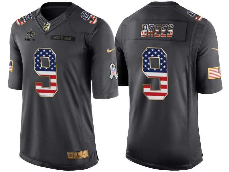 Men's Nike New Orleans Saints #9 Drew Brees Anthracite Stitched NFL Limited Salute to Service USA Flag Fashion Jersey