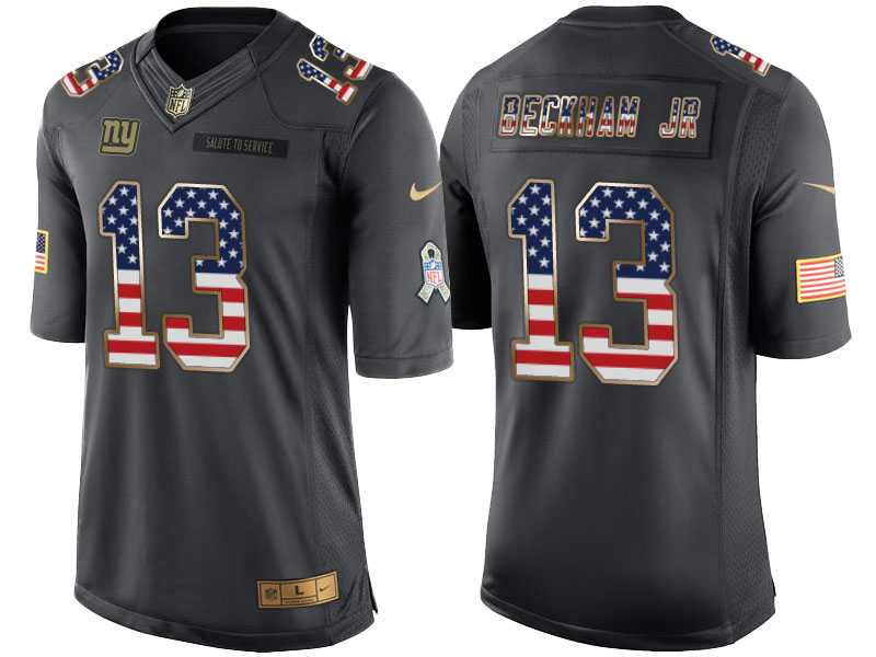 Men's Nike New York Giants #13 Odell Beckham Jr Anthracite Stitched NFL Limited Salute to Service USA Flag Fashion Jersey