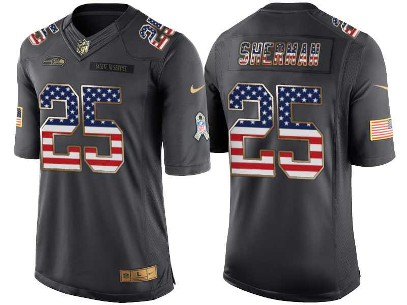 Men's Nike Seattle Seahawks #25 Richard Sherman Anthracite Stitched NFL Limited Salute to Service USA Flag Fashion Jersey