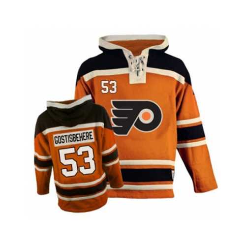 Men's Old Time Hockey Philadelphia Flyers #53 Shayne Gostisbehere Authentic Orange Pullover Hoodie NHL Jersey