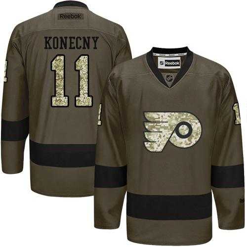 Men's Philadelphia Flyers #11 Travis Konecny Green Salute to Service Stitched NHL Jersey