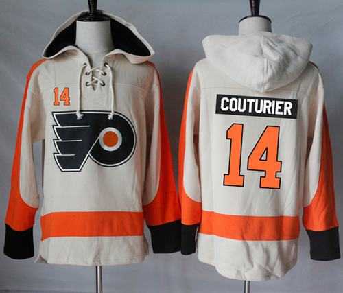 Men's Philadelphia Flyers #14 Sean Couturier Cream Sawyer Hooded Sweatshirt Stitched NHL Jersey