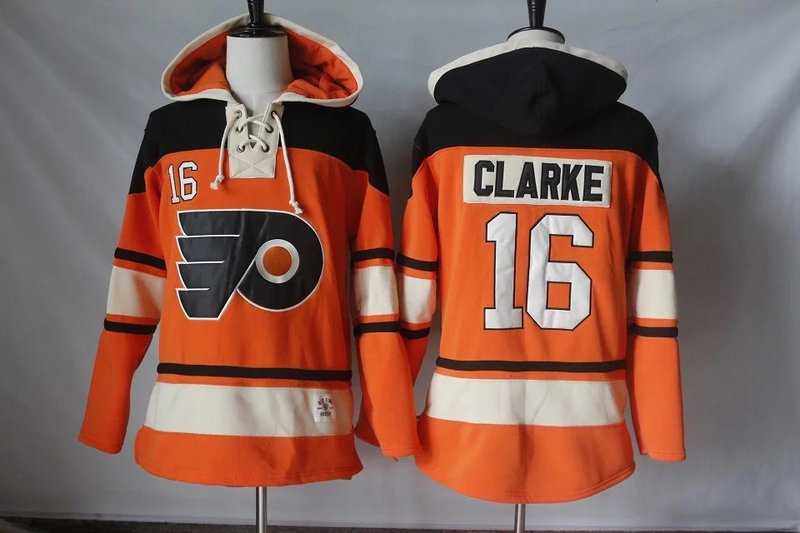 Men's Philadelphia Flyers #16 Bobby Clarke Orange Sawyer Hooded Sweatshirt Stitched NHL Jersey