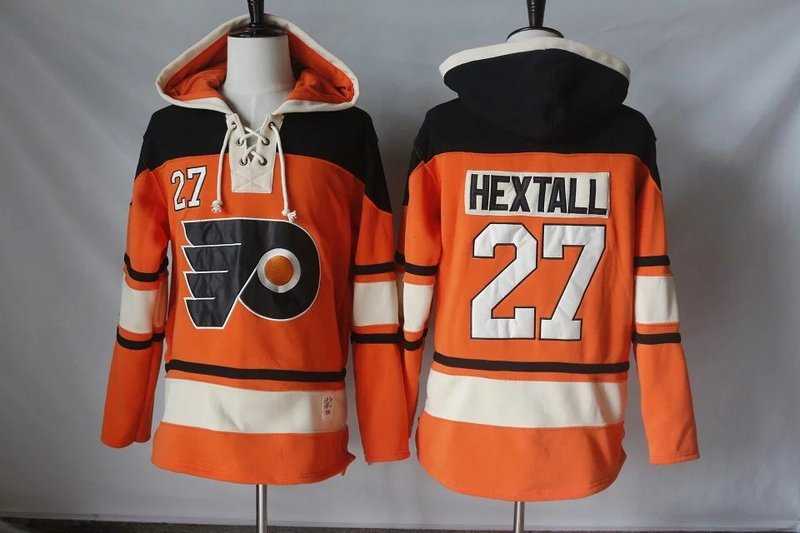 Men's Philadelphia Flyers #27 Ron Hextall Orange Sawyer Hooded Sweatshirt Stitched NHL Jersey