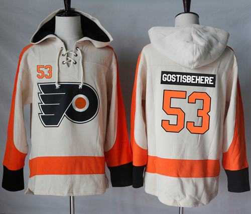 Men's Philadelphia Flyers #53 Shayne Gostisbehere Cream Sawyer Hooded Sweatshirt Stitched NHL Jersey