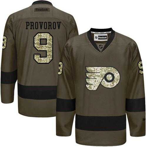 Men's Philadelphia Flyers #9 Ivan Provorov Green Salute to Service Stitched NHL Jersey