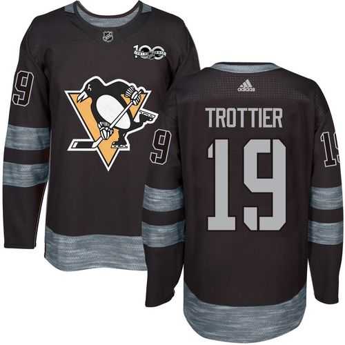 Men's Pittsburgh Penguins #19 Bryan Trottier Black 1917-2017 100th Anniversary Stitched NHL Jersey