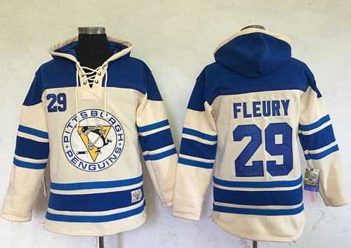 Men's Pittsburgh Penguins #29 Andre Fleury Cream Sawyer Hooded Sweatshirt Stitched NHL Jersey