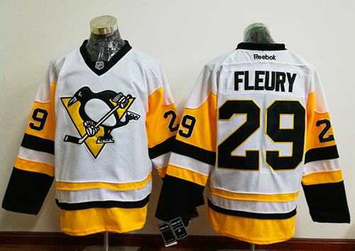 Men's Pittsburgh Penguins #29 Andre Fleury White New Away Stitched NHL Jersey Men's Pittsburgh Penguins #29 Andre Fleury White New Away Stitched NHL Jersey