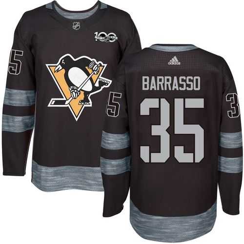 Men's Pittsburgh Penguins #35 Tom Barrasso Black 1917-2017 100th Anniversary Stitched NHL Jersey